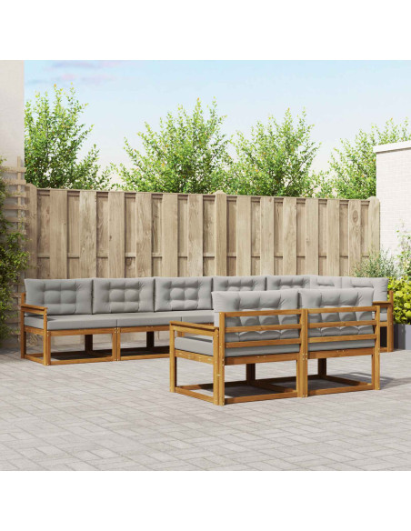 Set di divani da esterno 8 pcs Grigio Naturale e Chiaro
