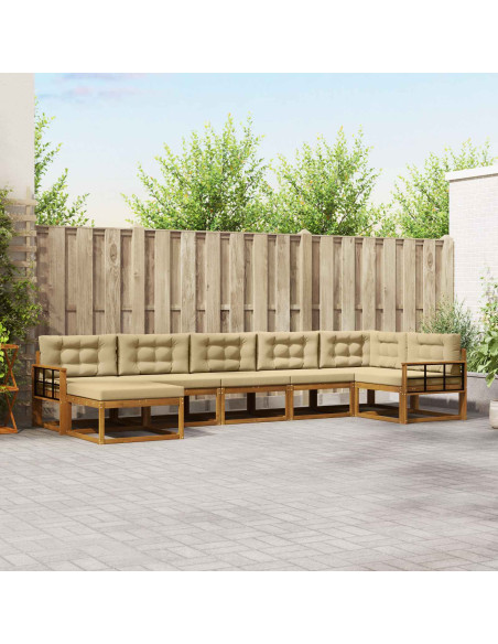 Set di divani da esterno con cuscino 7 pcs Naturale e Beige