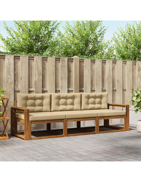 Set di divani da esterno con cuscino 3 pcs Naturale e Beige