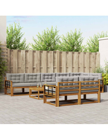 Set di divani da esterno 9 pcs Grigio Naturale e Chiaro