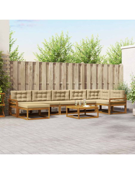 Set di divani da esterno con cuscino 8 pcs Naturale e Beige