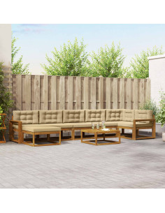 Set di divani da esterno con cuscino 8 pcs Naturale e Beige