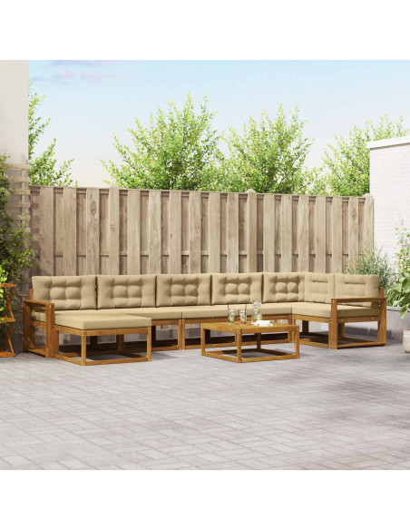 Set di divani da esterno con cuscino 8 pcs Naturale e Beige