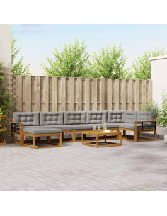 Set di divani da esterno 8 pcs Grigio Naturale e Chiaro