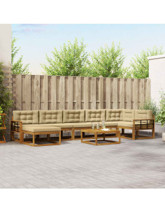 Set di divani da esterno con cuscino 8 pcs Naturale e Beige