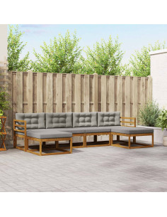 Set di divani da esterno 6 pcs Grigio Naturale e Chiaro