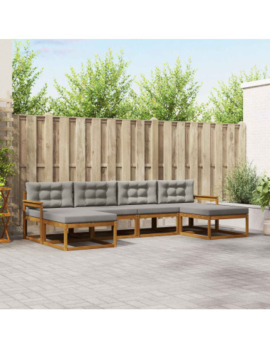 Set di divani da esterno 6 pcs Grigio Naturale e Chiaro