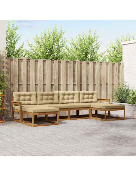 Set di divani da esterno con cuscino 6 pcs Naturale e Beige