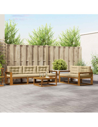 Set di divani da esterno con cuscino 6 pcs Naturale e Beige