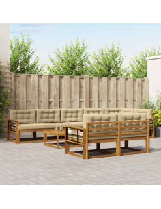 Set di divani da esterno con cuscino 9 pcs Naturale e Beige