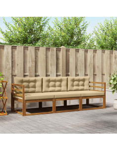 Set di divani da esterno con cuscino 3 pcs Naturale e Beige