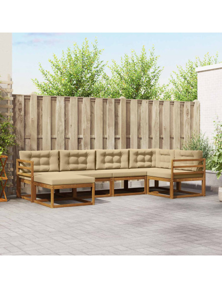 Set di divani da esterno con cuscino 6 pcs Naturale e Beige