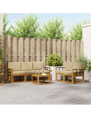 Set di divani da esterno con cuscino 6 pcs Naturale e Beige
