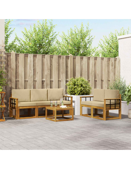 Set di divani da esterno con cuscino 6 pcs Naturale e Beige