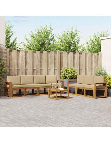 Set di divani da esterno con cuscino 8 pcs Naturale e Beige
