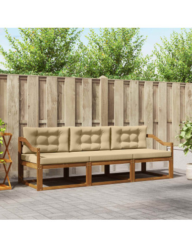 Set di divani da esterno con cuscino 3 pcs Naturale e Beige