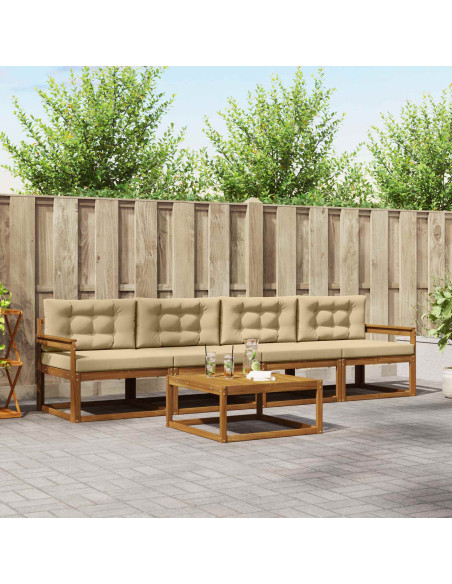 Set di divani da esterno con cuscino 5 pcs Naturale e Beige