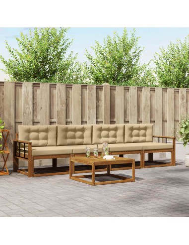 Set di divani da esterno con cuscino 5 pcs Naturale e Beige