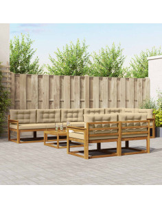 Set di divani da esterno con cuscino 9 pcs Naturale e Beige