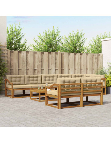 Set di divani da esterno con cuscino 9 pcs Naturale e Beige