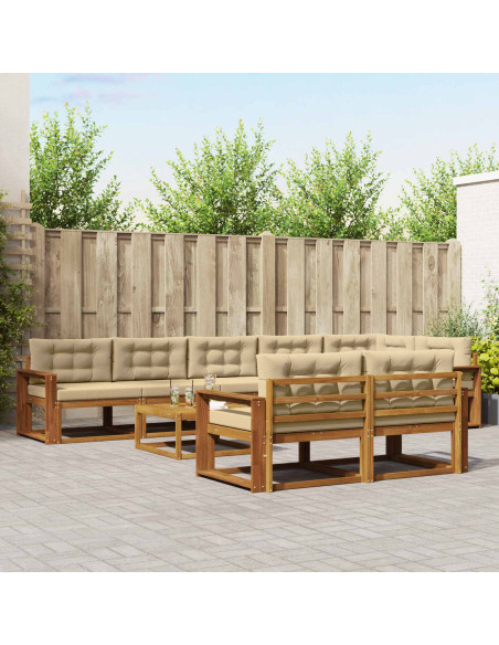 Set di divani da esterno con cuscino 9 pcs Naturale e Beige