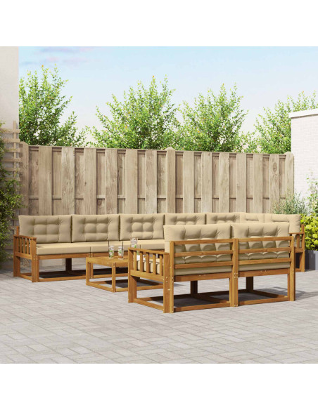 Set di divani da esterno con cuscino 9 pcs Naturale e Beige