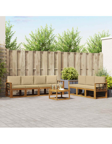 Set di divani da esterno con cuscino 8 pcs Naturale e Beige