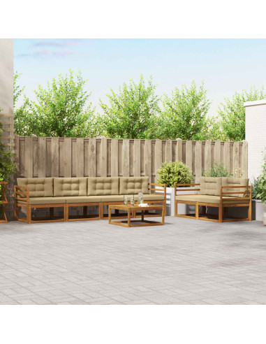 Set di divani da esterno con cuscino 7 pcs Naturale e Beige