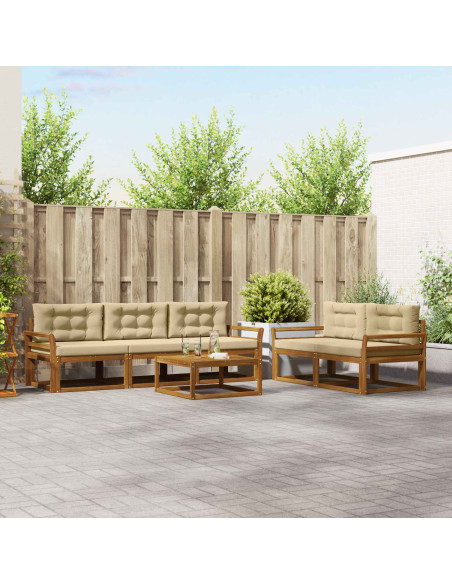 Set di divani da esterno con cuscino 6 pcs Naturale e Beige