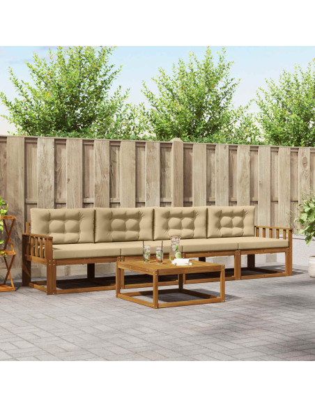 Set di divani da esterno con cuscino 5 pcs Naturale e Beige
