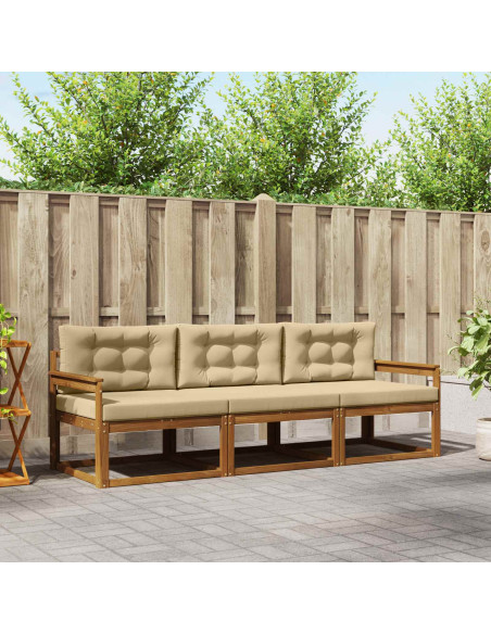 Set di divani da esterno con cuscino 3 pcs Naturale e Beige
