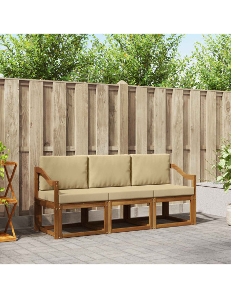 Set di divani da esterno con cuscino 3 pcs Naturale e Beige