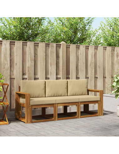 Set di divani da esterno con cuscino 3 pcs Naturale e Beige