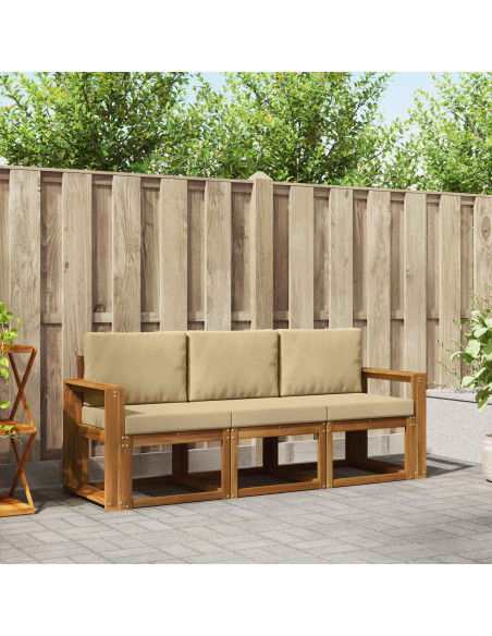 Set di divani da esterno con cuscino 3 pcs Naturale e Beige