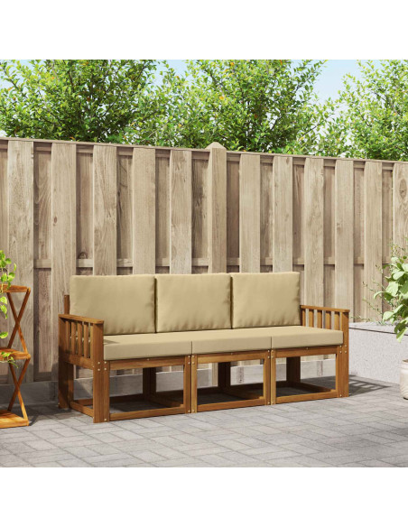 Set di divani da esterno con cuscino 3 pcs Naturale e Beige
