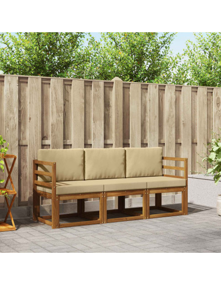 Set di divani da esterno con cuscino 3 pcs Naturale e Beige