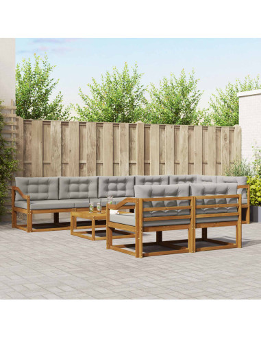Set di divani da esterno 9 pcs Grigio Naturale e Chiaro