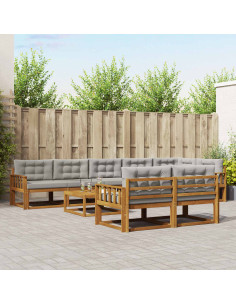 Set di divani da esterno 9 pcs Grigio Naturale e Chiaro