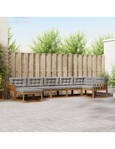 Set di divani da esterno 7 pcs Grigio Naturale e Chiaro