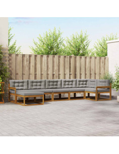 Set di divani da esterno 7 pcs Grigio Naturale e Chiaro