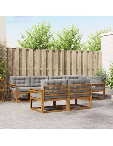 Set di divani da esterno 7 pcs Grigio Naturale e Chiaro