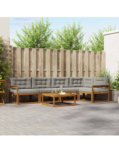Set di divani da esterno 6 pcs Grigio Naturale e Chiaro