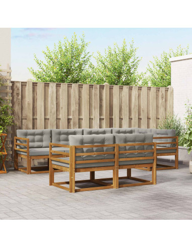 Set di divani da esterno 7 pcs Grigio Naturale e Chiaro
