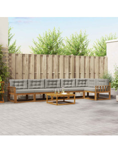 Set di divani da esterno 7 pcs Grigio Naturale e Chiaro