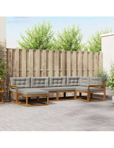 Set di divani da esterno 6 pcs Grigio Naturale e Chiaro