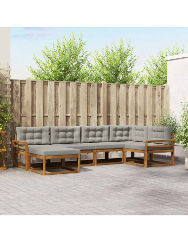 Set di divani da esterno 6 pcs Grigio Naturale e Chiaro