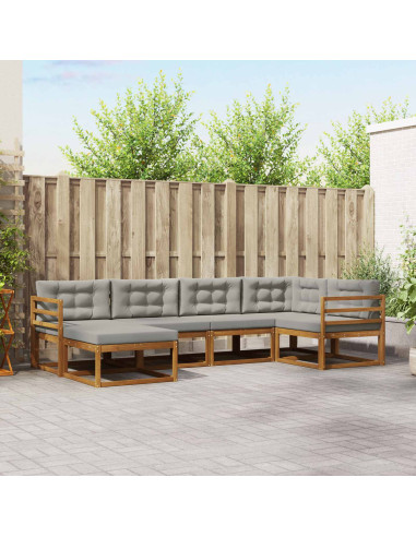 Set di divani da esterno 6 pcs Grigio Naturale e Chiaro