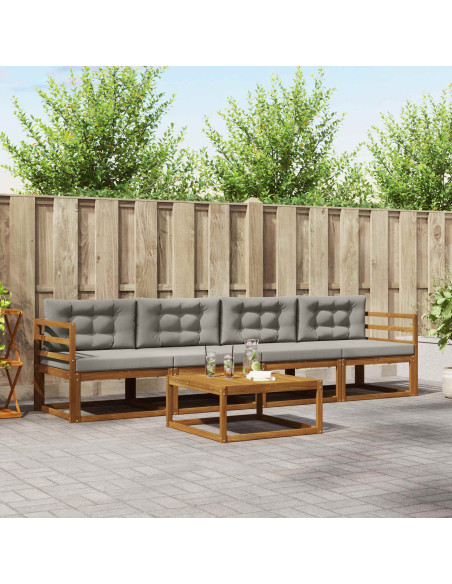 Set di divani da esterno 5 pcs Grigio Naturale e Chiaro