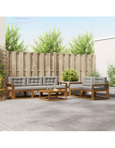 Set di divani da esterno 6 pcs Grigio Naturale e Chiaro