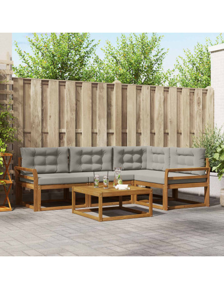 Set di divani da esterno 5 pcs Grigio Naturale e Chiaro